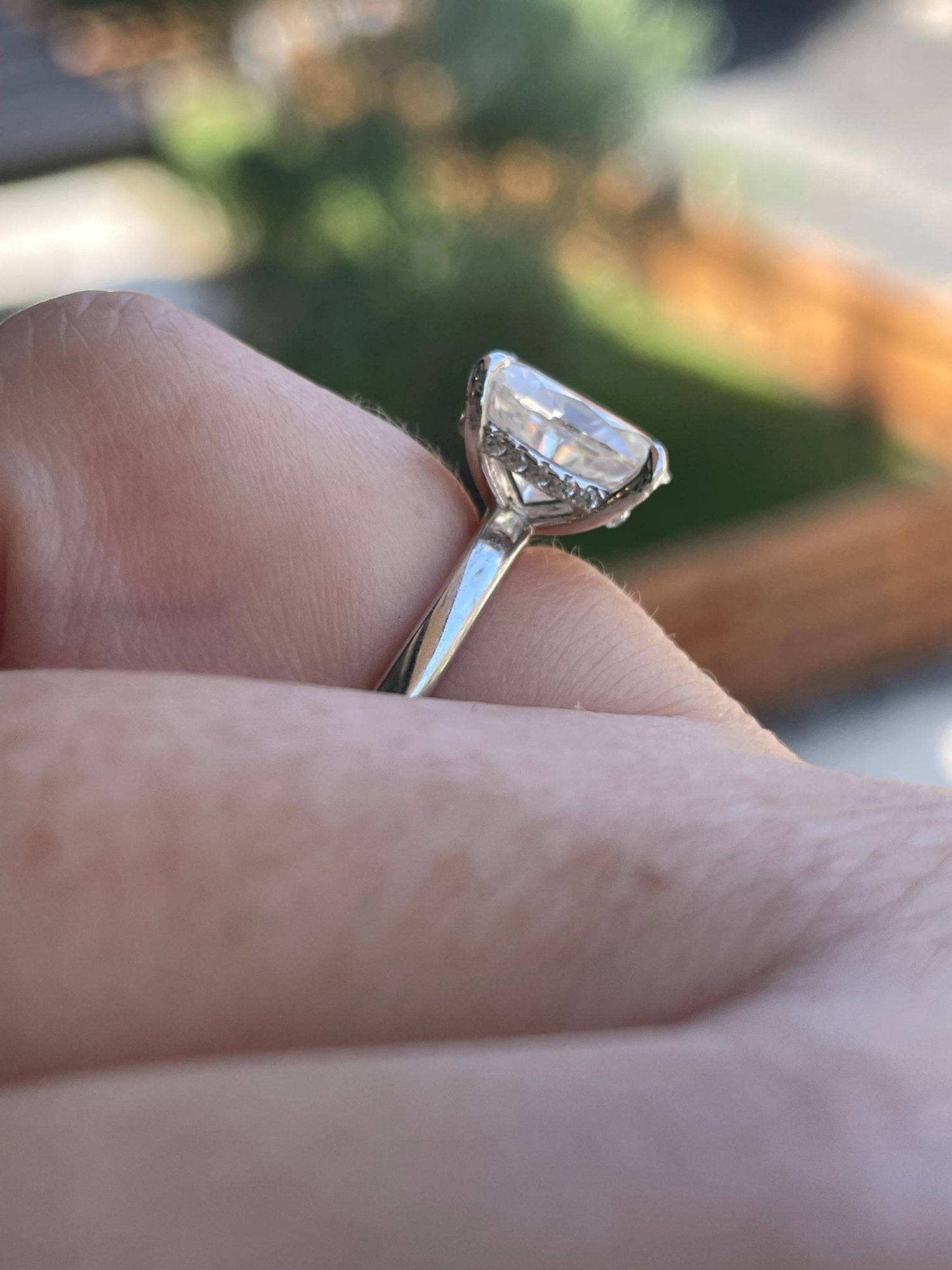 2.5 carat elongated oval cut moissanite engagement ring with hidden halo, sterling silver oval cut moissanite proposal ring, gift for her