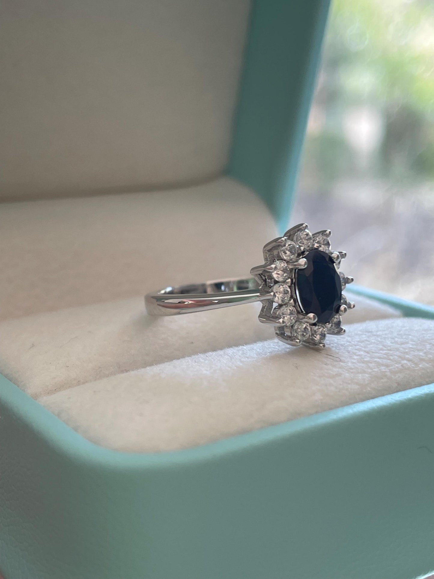 Blue sapphire engagement ring, sterling silver 925 engagement ring with natural sapphire, gift for her