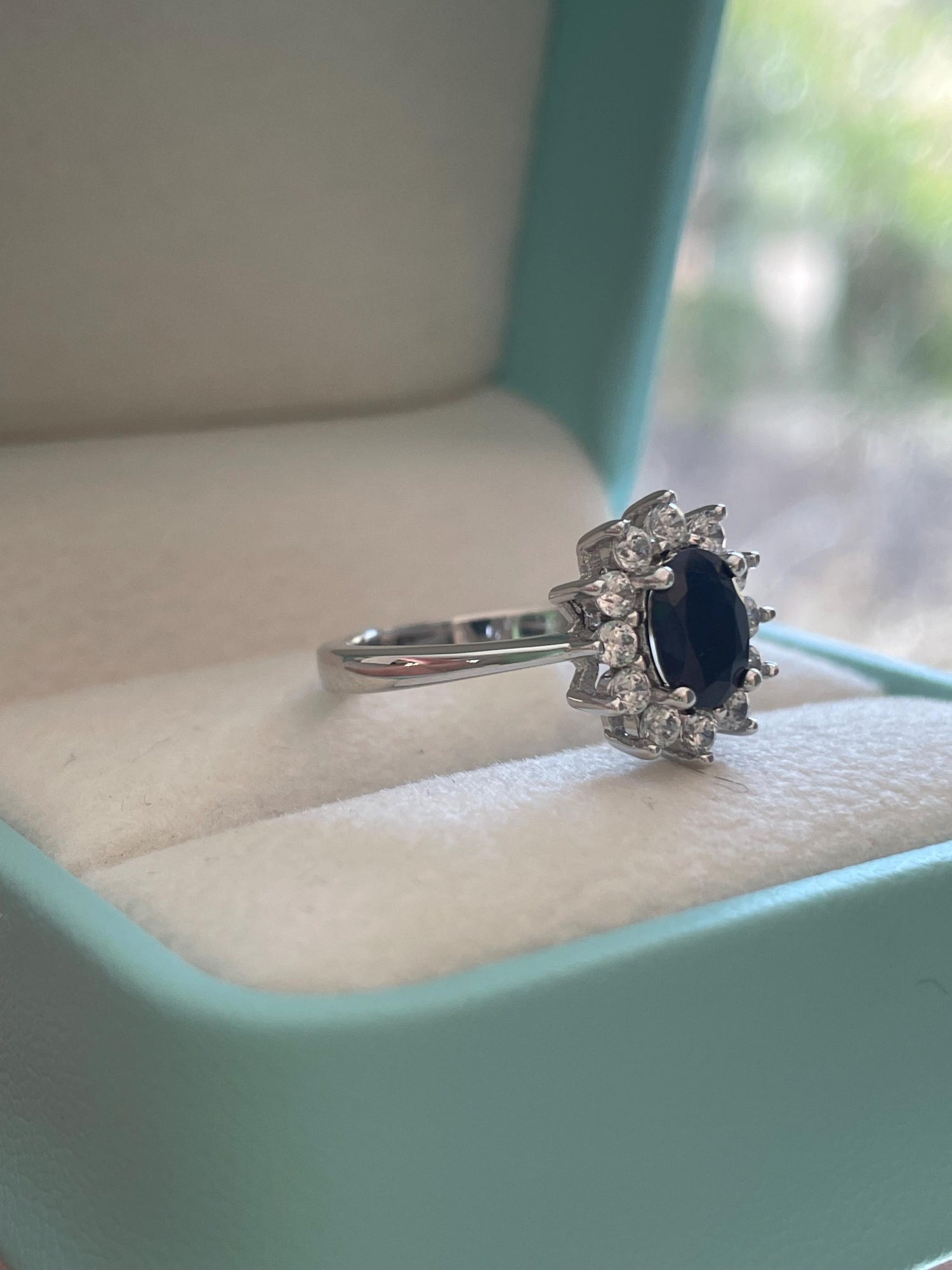 Blue sapphire engagement ring, sterling silver 925 engagement ring with natural sapphire, gift for her