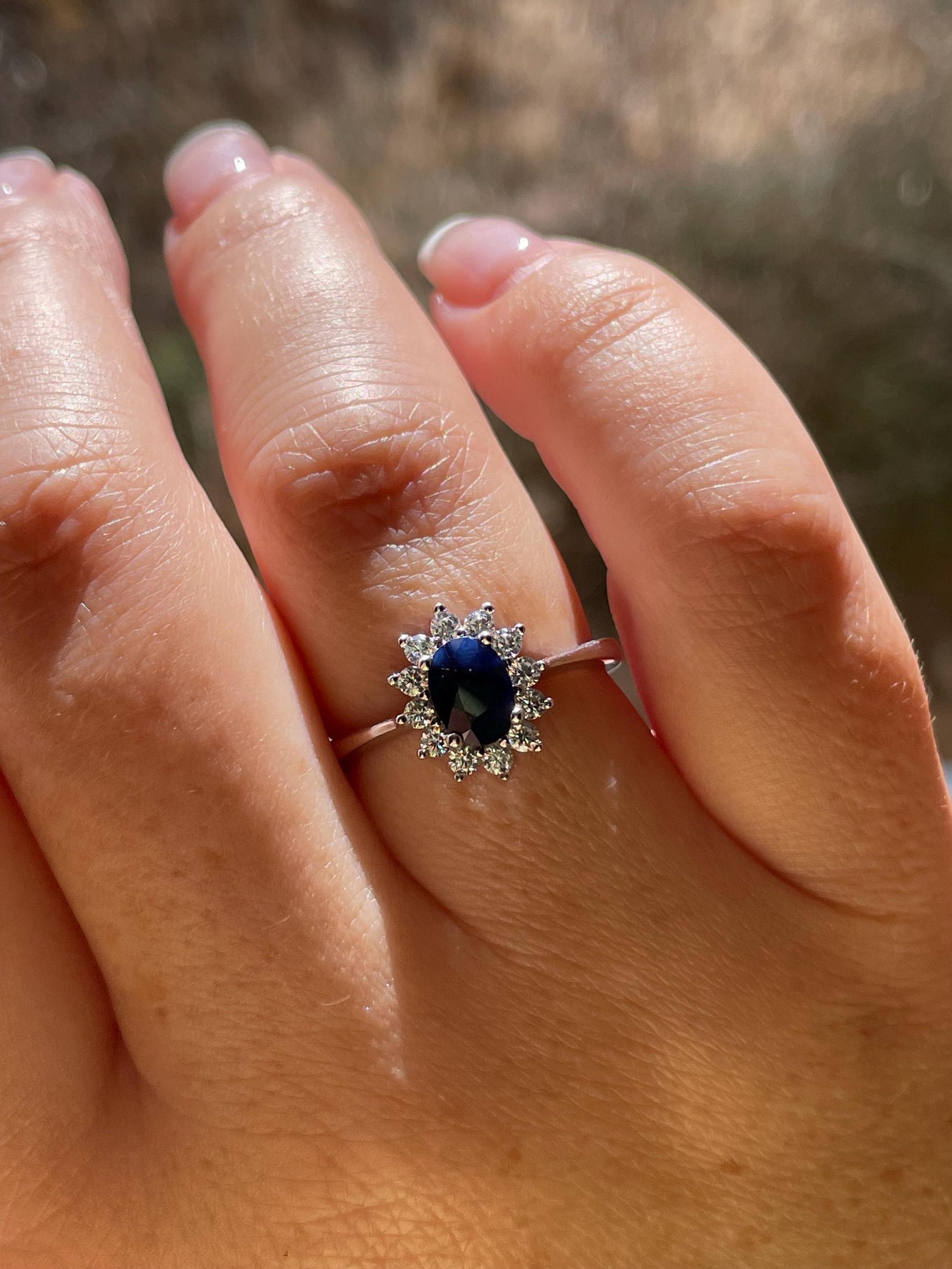 Blue sapphire engagement ring, sterling silver 925 engagement ring with natural sapphire, gift for her
