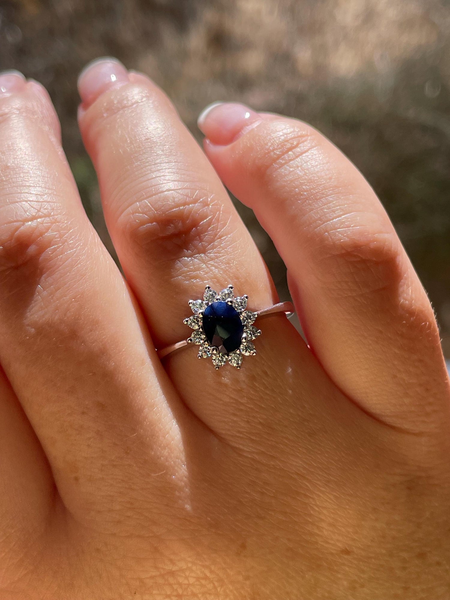 Blue sapphire engagement ring, sterling silver 925 engagement ring with natural sapphire, gift for her