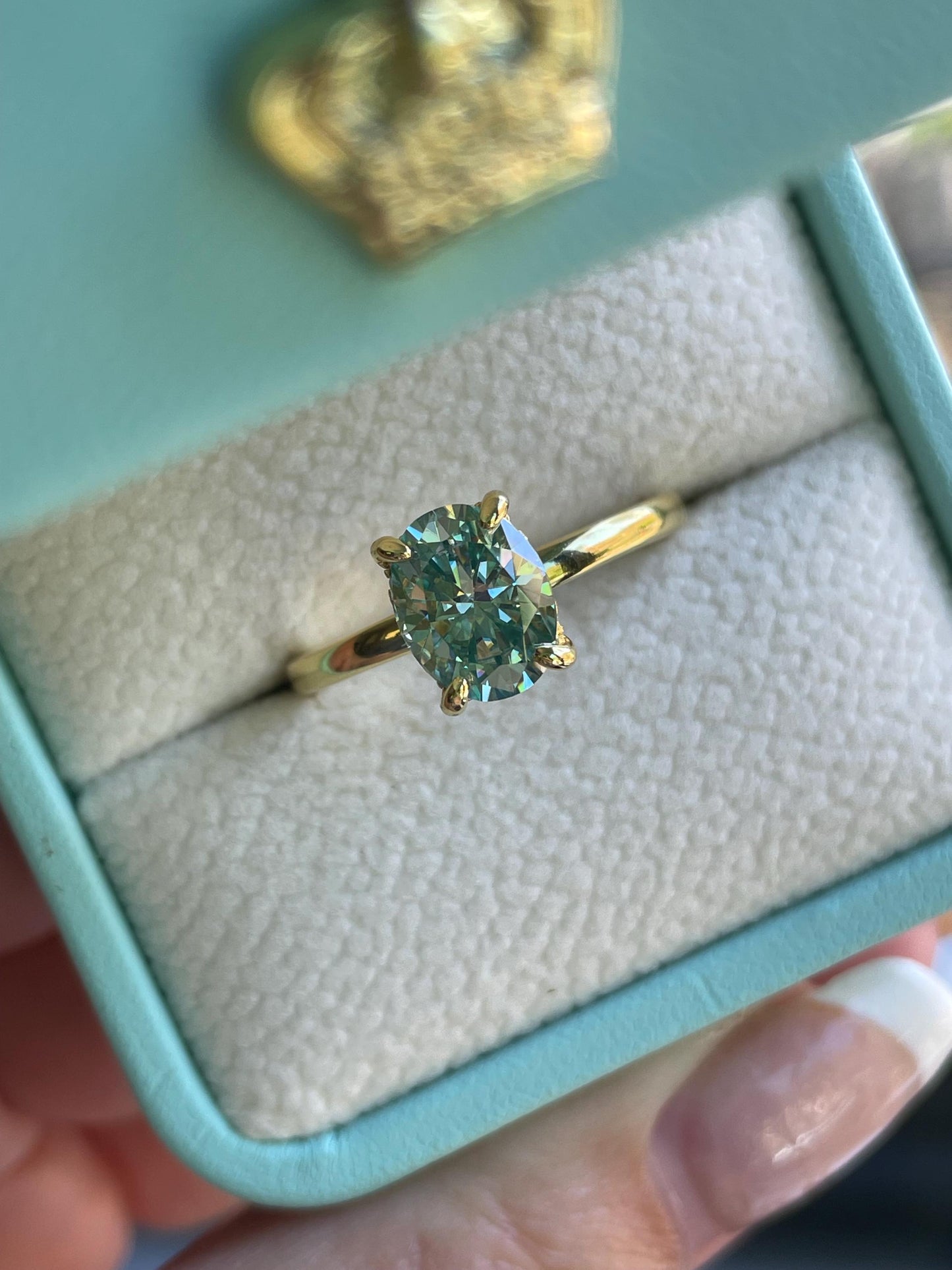 Blue green moissanite moissanite engagement ring, Sterling silver ring with 2 carat blue green moissanite, gold vermeil ring, gift for her