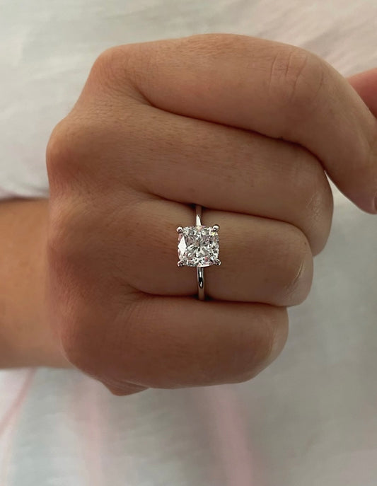 The Layla. 3CT cushion cut Solitare with 6A CZ simulated diamond in sterling silver 925