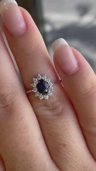 Blue sapphire engagement ring, sterling silver 925 engagement ring with natural sapphire, gift for her