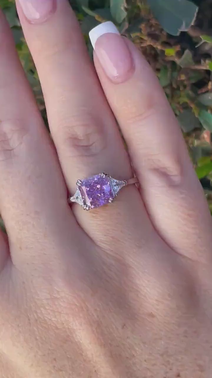 Crushed Ice Amethyst Ring: Simulated Diamond, Sterling Silver Promise Ring