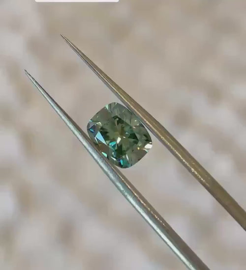 3 carat cushion cut green moissanite engagement ring. Sterling silver 925, gold vermeil green moissanite ring. May birthstone ring.