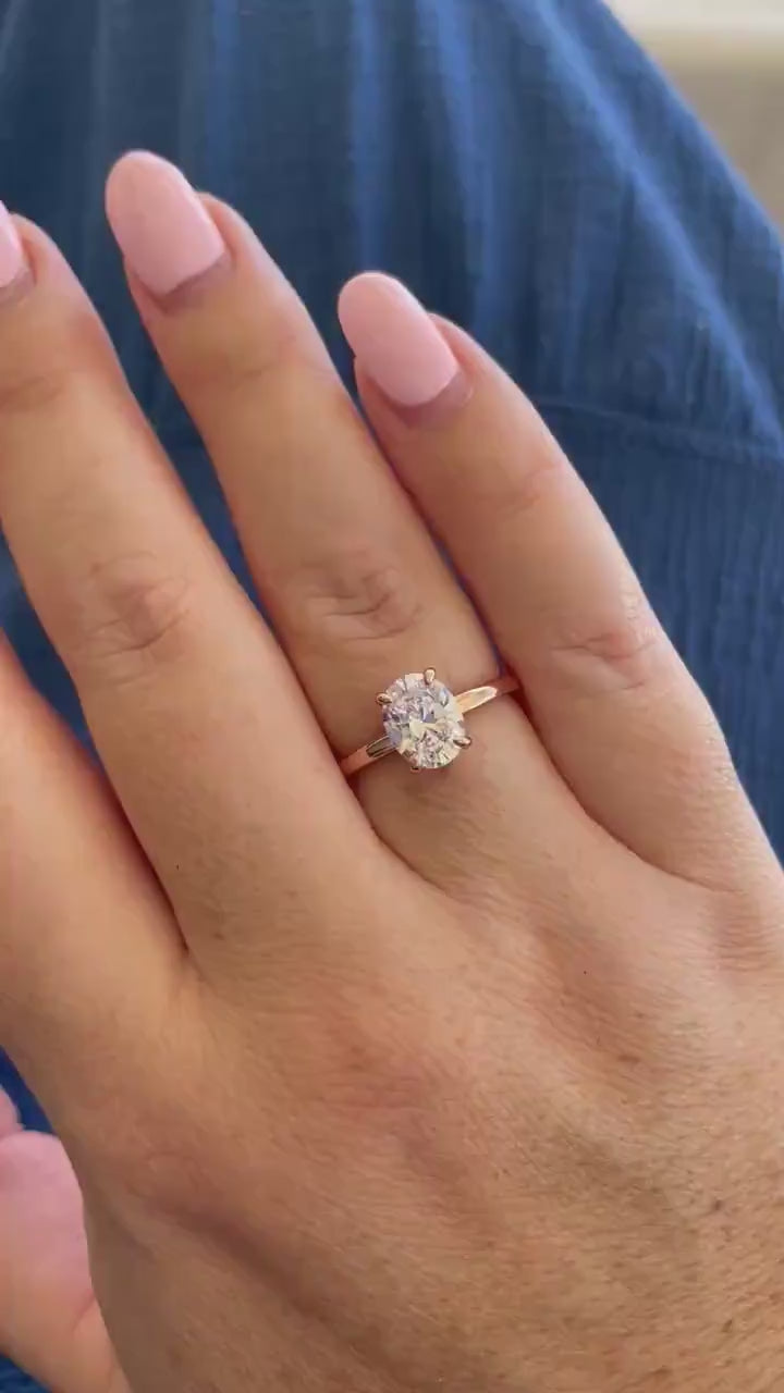 2CT Oval Simulated Diamond Engagement Ring: Rose Gold Sterling Silver Hidden Halo
