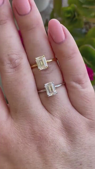 2CT Emerald cut engagement ring in sterling silver 925, yellow gold vermeil with CZ simulated diamond, promise ring