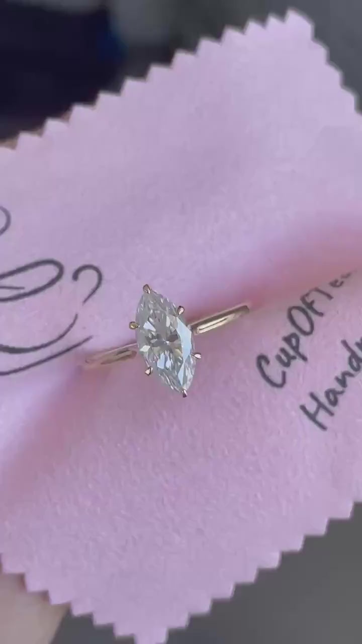 Moissanite engagement ring. 10K, 14K, 18K gold ,Sterling Silver 925 engagement ring with 2CT  marquise cut moissanite.