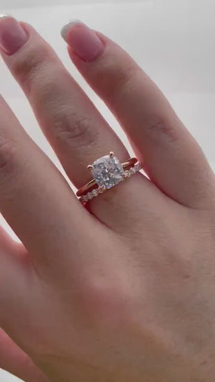 Rose Gold, yellow gold, white gold over Sterling Silver 925 Bridal Set with 3CT Cushion Cut Solitare engagement ring and half eternity band.