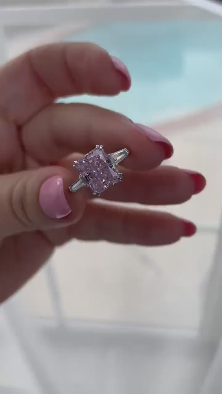 Pink ring.  Sterling Silver 925 engagement ring with 3.3Ct crushed ice pink CZ simulated diamond