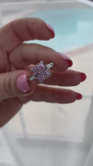 Pink ring.  Sterling Silver 925 engagement ring with 3.3Ct crushed ice pink CZ simulated diamond