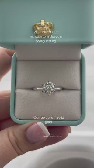 1CT 2CT  Round Brilliant Cut D color VVS Moissanite engagement Ring In Sterling Silver 925 or Gold, Solitare Moissanite engagement ring