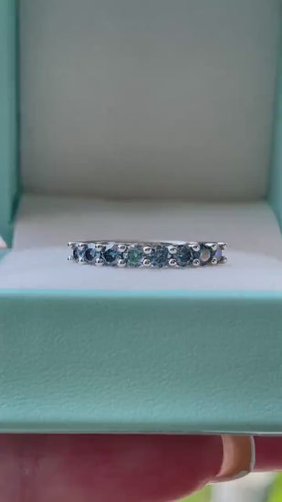 Vivid Blue Moissanite Ring Sterling Silver 925 Half Eternity Band