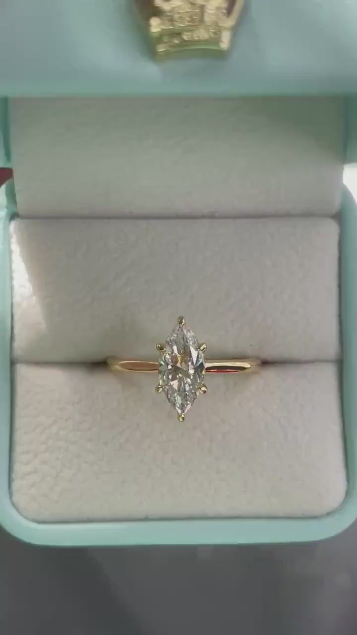 Marquise cut moissanite ring, Sterling Silver 925, Yellow gold over sterling silver engagement ring with 1.5CT-2CT 6A CZ or moissanite