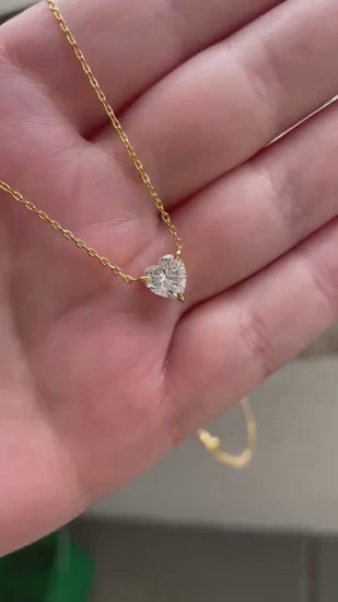 Sterling Silver Heart Necklace: 1.5CT CZ Diamond, Gold Finish