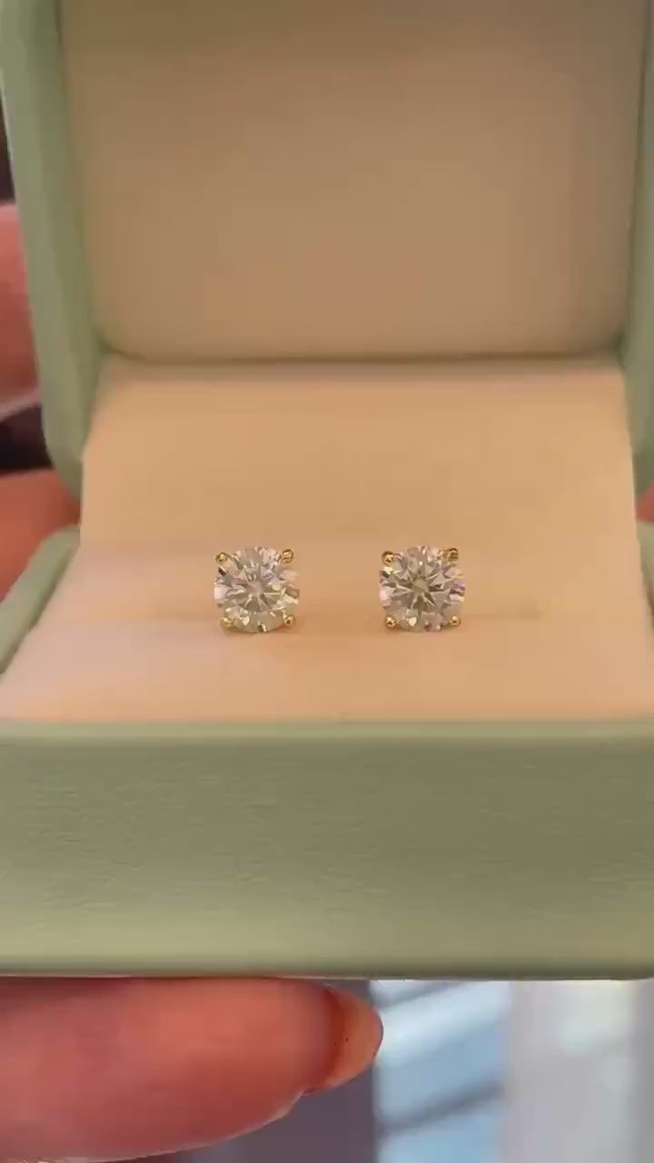 Gold Vermeil  Moissanite Stud Earrings Round Brilliant Cut moissanite studs, Fine jewelry, Elegant gift for her