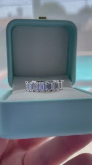Sterling Silver 925 4mm full eternity band with emerald cut simulated diamonds, wedding band