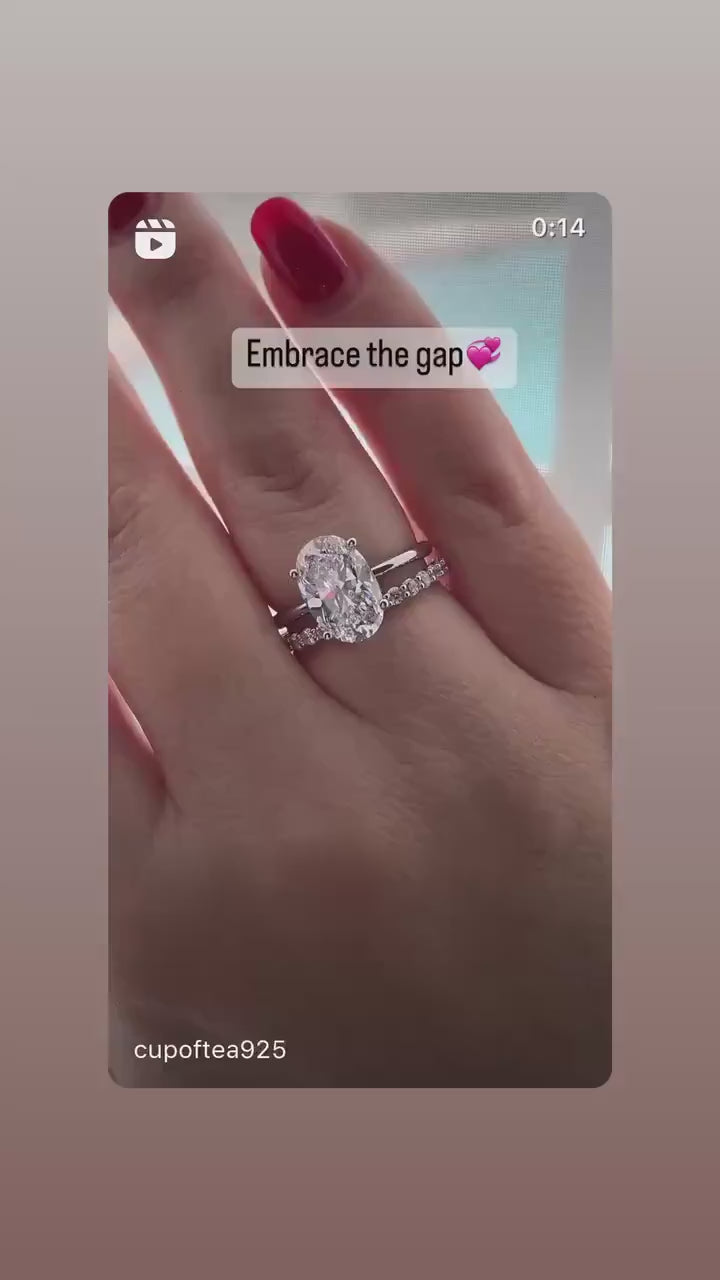 Yellow gold vermeil, rose gold vermeil, sterling silver 925 bridal set with 2.5CT or 3.5CT oval cut solitaire ring and half eternity band