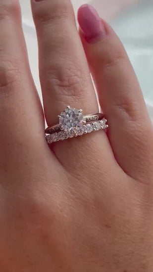 Moissanite engagement ring set. Sterling Silver 925 bridal set with 2CT round cut D VVS moissanite and half eternity Moissanite band