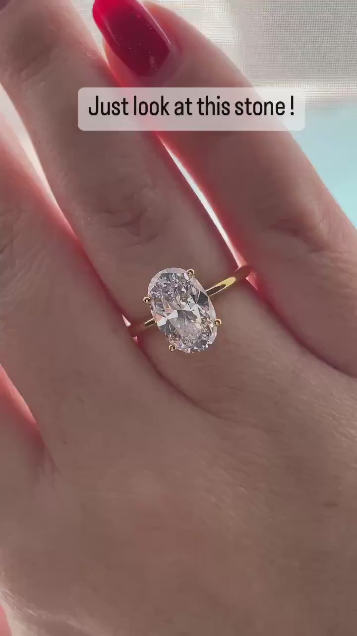 The Brooklyn. Yellow Gold Vermeil, Rose gold vermeil, Sterling Silver 925 2.5CT,  3.5CT Oval Cut CZ Solitaire Engagement Ring, travel ring.