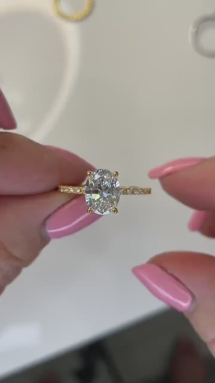 The Olivia. Sterling Silver 925, 10K, 14K, 18K Gold 2CT Oval Cut Engagement Ring with the finest crispy clear Moissanite