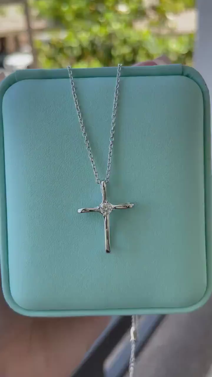 Sterling silver 925 cross necklace with moissanite, moissanite cross, gift for her