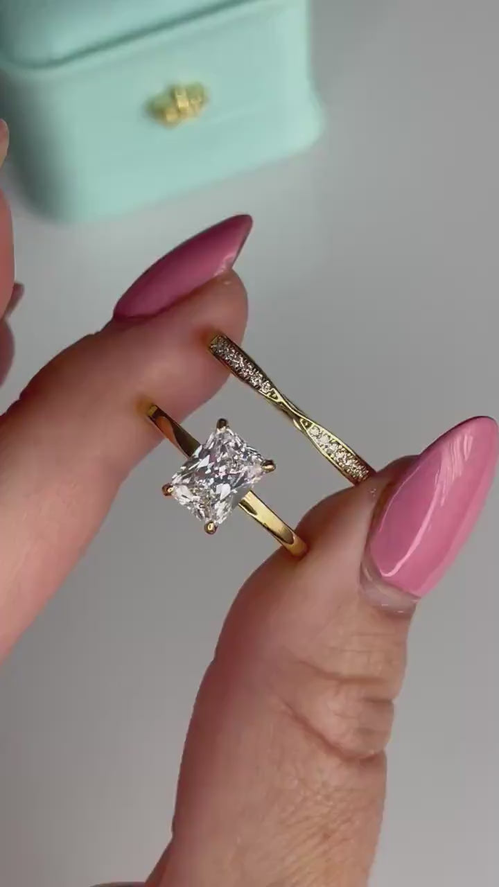 Yellow Gold over Sterling Silver Bridal Ring Set with 2CT Radiant Cut CZ & Moissanite Band