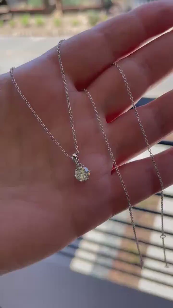 Moissanite Necklace , Sterling Silver, 0.8ct  Sparkling Crispy Cler Moissanite  Pendant with Chain