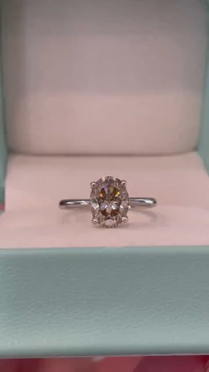 Oval cut champagne moissanite engagement ring in yellow gold vermeil, Sterling Silver 925 moissanite ring, gift for her