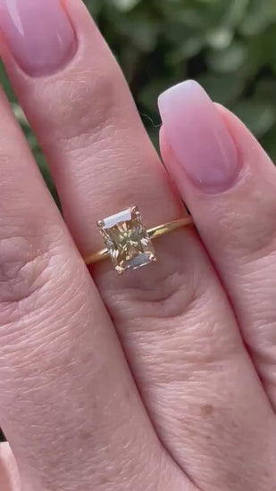 2CT radiant cut champagne moissanite engagement ring with hidden halo, gift for her