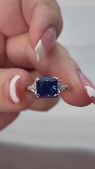 Crushed Ice Blue Sapphire Ring: 3CT Sterling Silver Engagement Ring