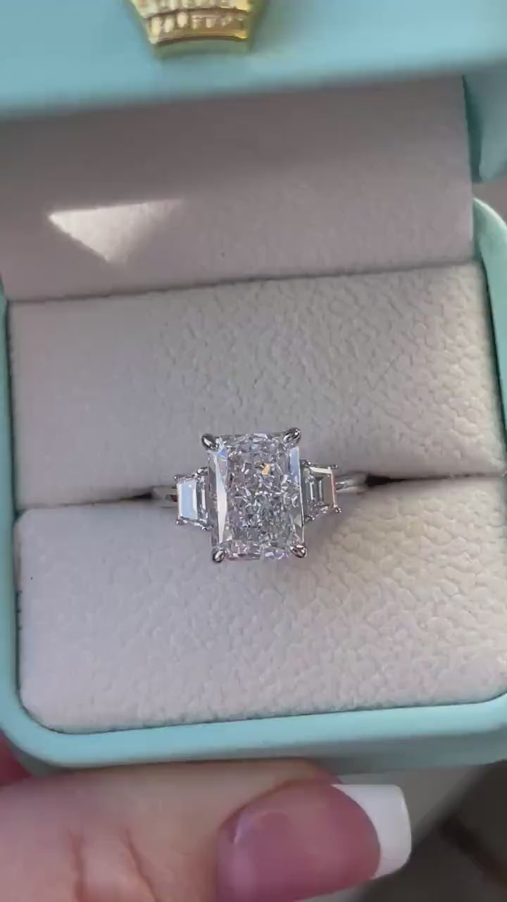 Radiant Cut CZ Engagement Ring 3.5CT crushed ice cut, Sterling Silver 925