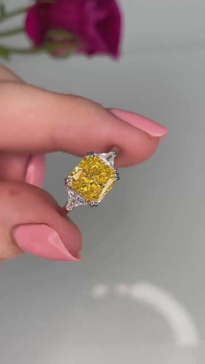 3CT Yellow diamond engagement ring Crushed ice 3CT yellow simulated diamond in sterling silver 925, promise ring, November birthstone