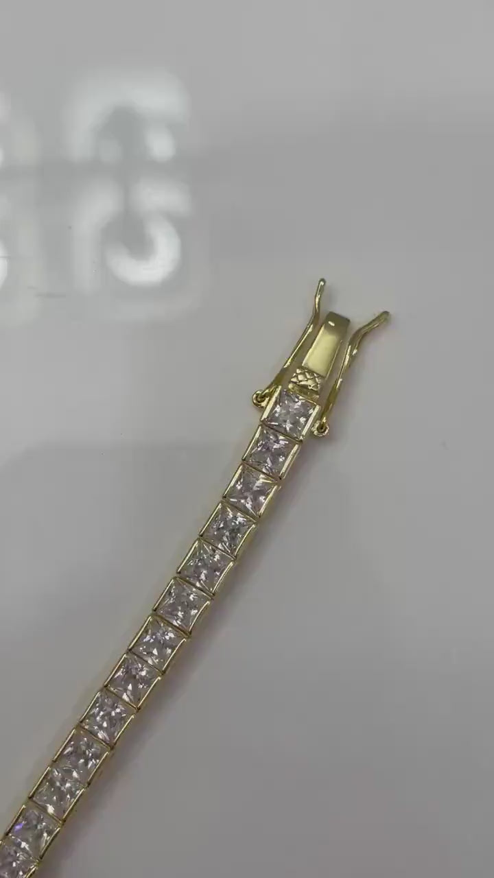 18K Yellow Gold Vermeil Tennis Bracelet with the Finest princess cut 5A CZ Diamonds