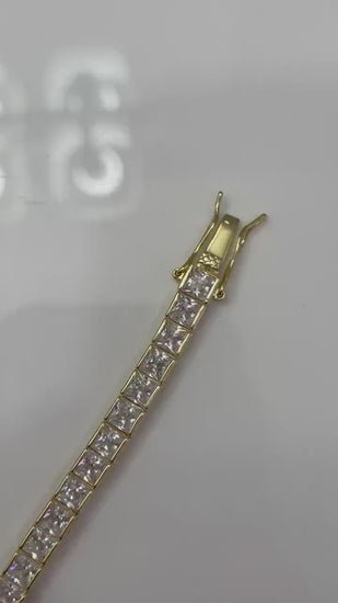 18K Yellow Gold Vermeil Tennis Bracelet with the Finest princess cut 5A CZ Diamonds