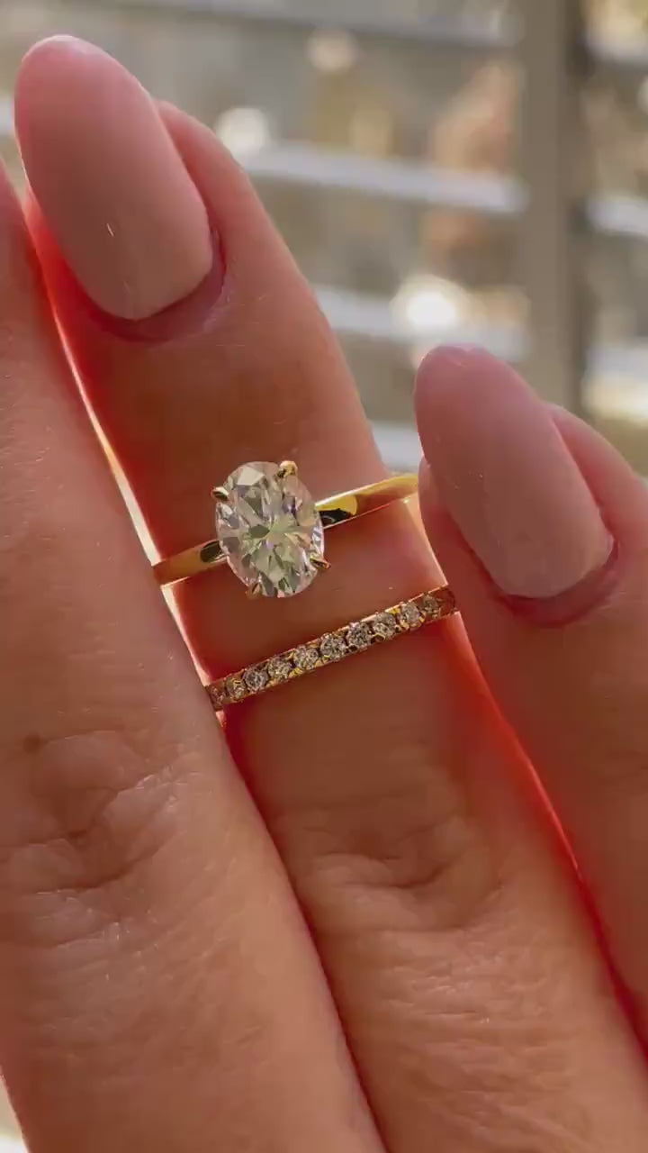 Moissanite engagement ring set. Gold vermeil, Sterling Silver 925 bridal set with 1.5CT oval cut moissanite or CZ diamonds.