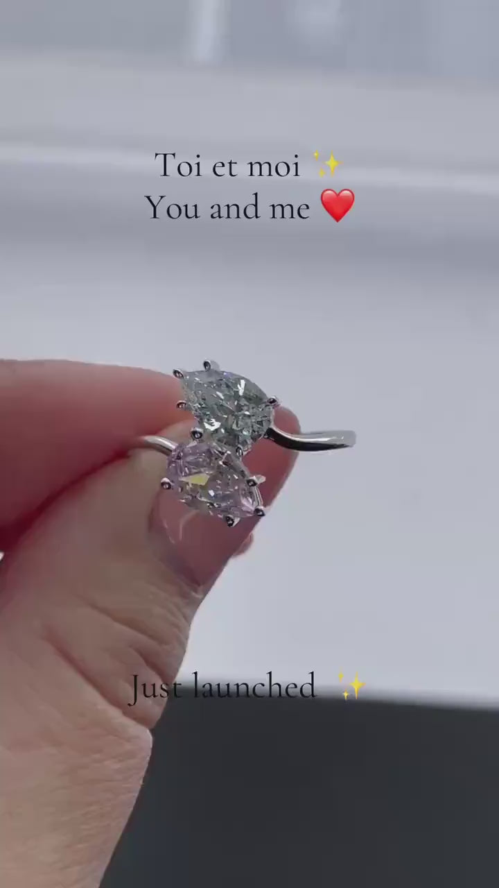 Sterling Silver 925 Toi et Moi engagement Ring, Pink stone ring, gift for her