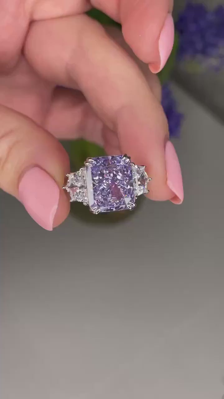Sterling Silver 925 engagement ring with 6.7CT Crushed Ice Purple, Violet CZ Simulated Diamond, February birthstone ring