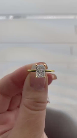 Yellow Gold Radiant Cut Solitaire Ring: 2CT Simulated Diamond