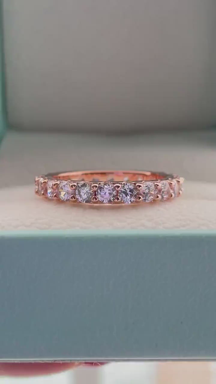 The Scarlett 3mm.Rose Gold, yellow gold, white gold over sterling silver 3mm full eternity band with the finest simulated diamonds.
