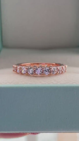 The Scarlett 3mm.Rose Gold, yellow gold, white gold over sterling silver 3mm full eternity band with the finest simulated diamonds.
