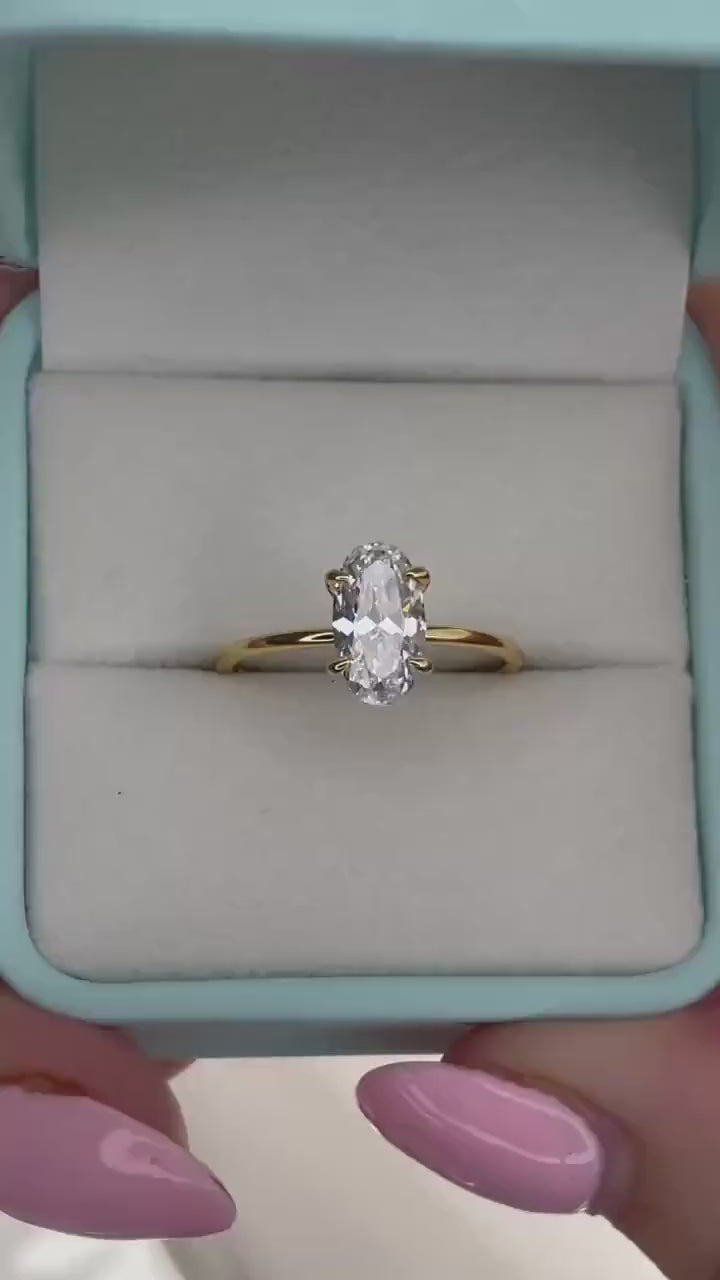 Yellow gold vermeil engagement ring with 2.2CT elongated oval cut, silver 925 ring, rose gold oval engagement ring promise ring gift for her