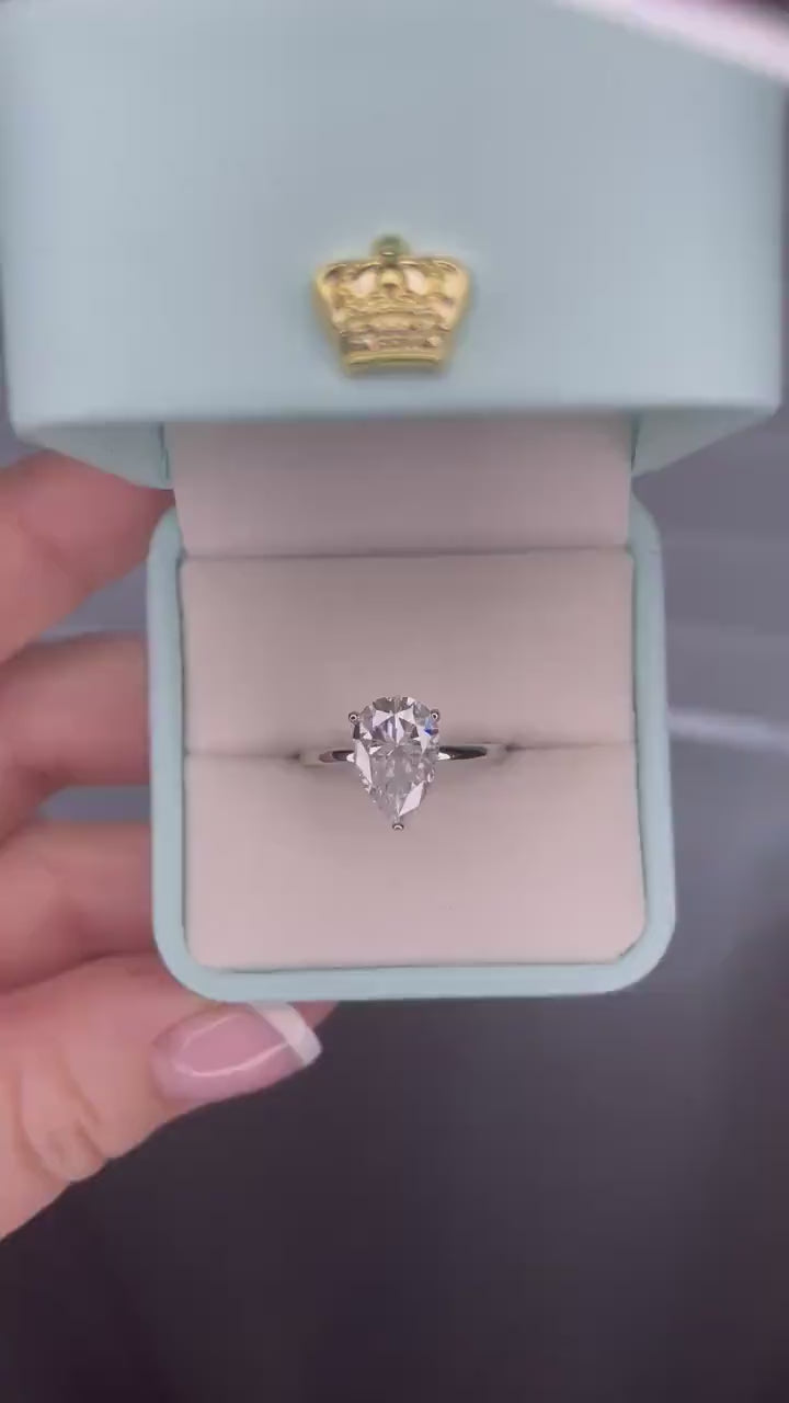 Moissanite engagement ring. Sterling Silver 925, 10K, 14K engagement ring with 2CT 4CT pear shaped moissanite, tear drop moissanite ring