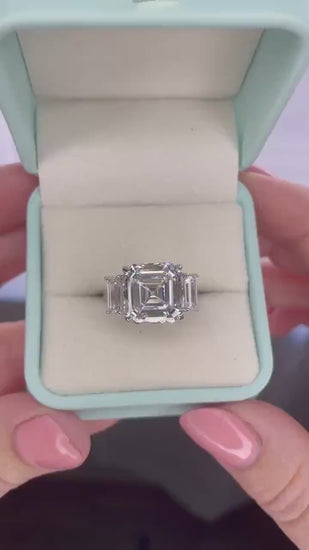 Sterling Silver 7CT Asscher Cut Simulated Diamond Three Stone Engagement Ring