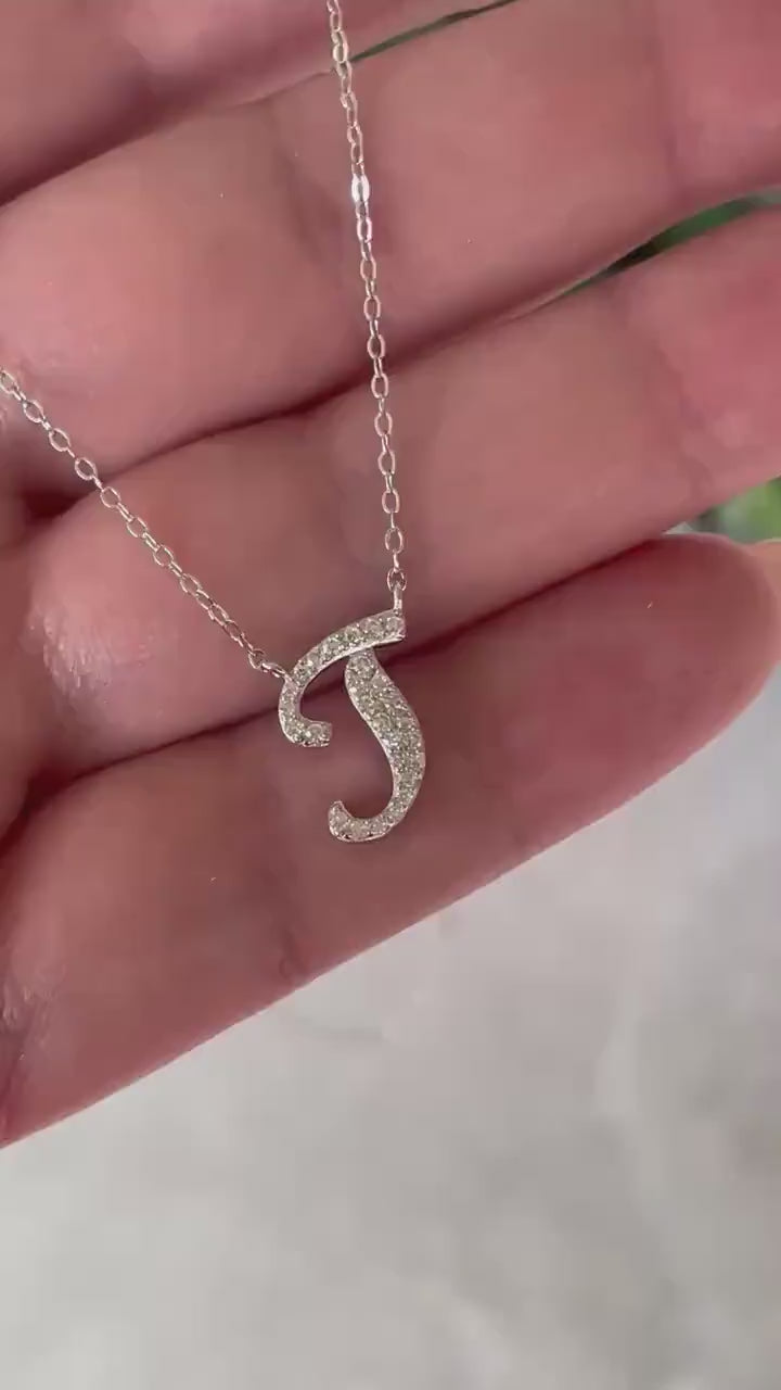 Moissanite Initial Necklace, Sterling Silver Letter J Pendant, initial necklace, gift for her, Moissanite Jewelry