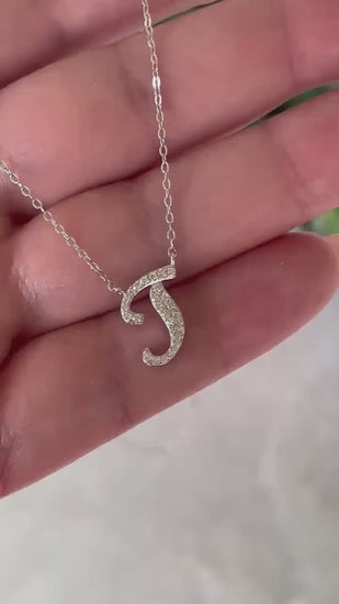 Moissanite Initial Necklace, Sterling Silver Letter J Pendant, initial necklace, gift for her, Moissanite Jewelry