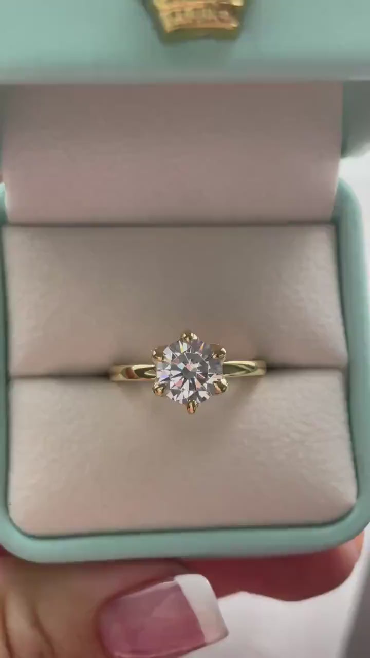 New In! The Bella. Yellow Gold over Sterling Silver 925 2CT round brilliant cut simulated diamond engagement ring, promise ring