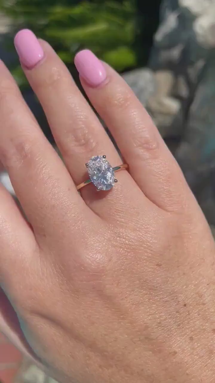 The Brooklyn. 10K, 14K, 18K Gold, Sterling Silver 925 2.5CT, 4CT Oval Cut Solitaire Engagement Ring with D VVS  Moissanite