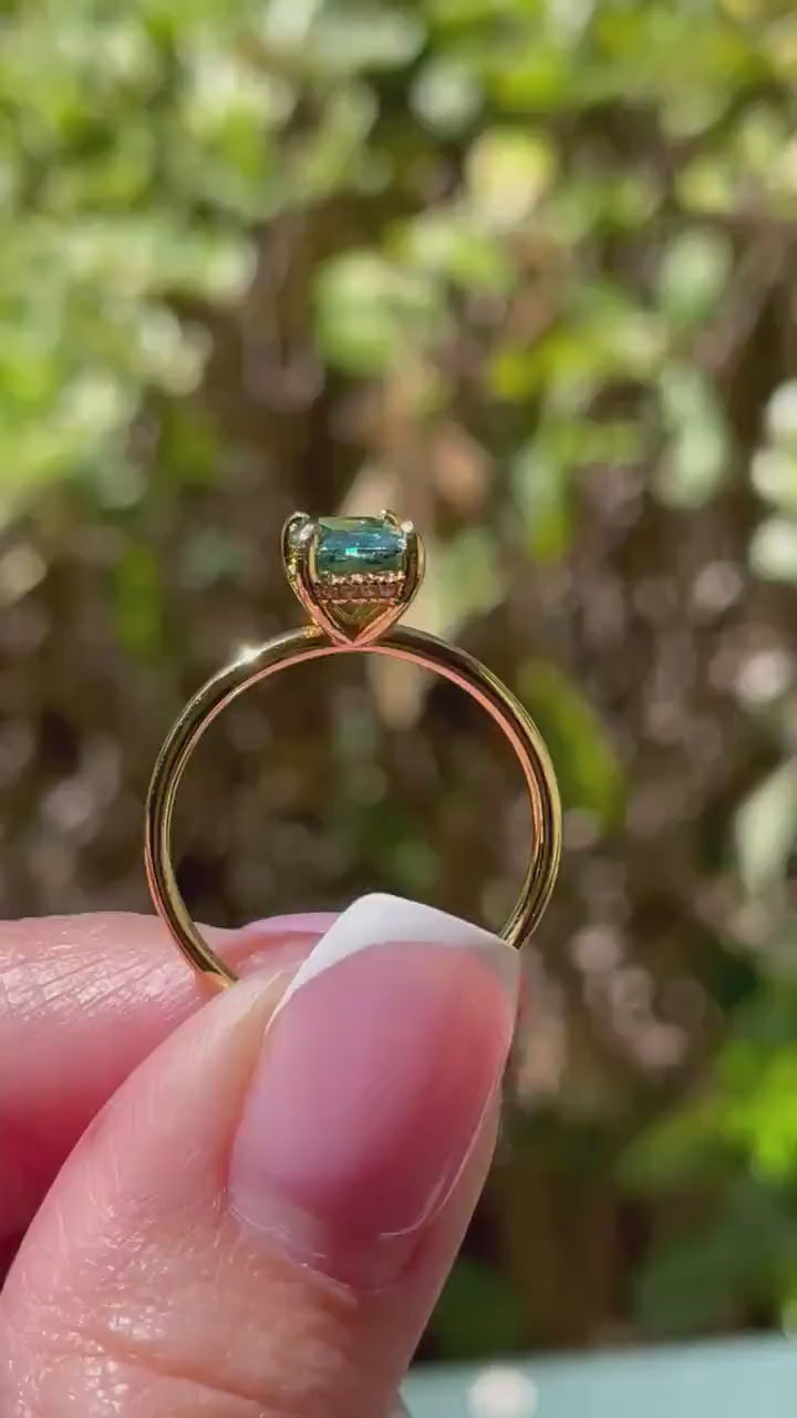 2CT radiant cut green moissanite engagement ring in yellow gold vermeil or sterling silver, gift for her, May birthstone ring